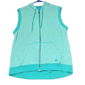 Adidas Hooded Zip Vest Womens Size‎ Medium Blue/Green Athletic Gym Workout Logo